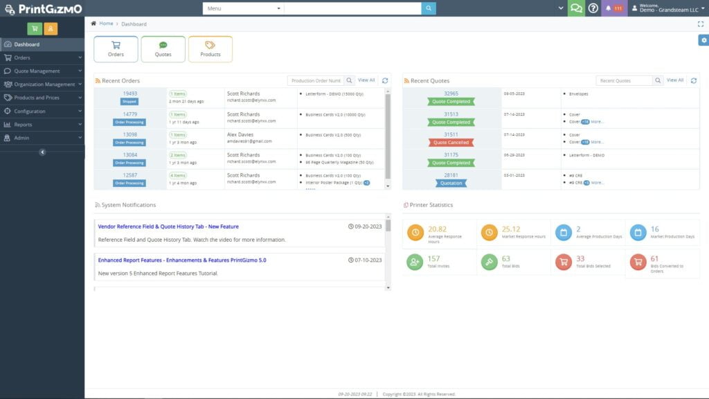 Print Vendor dashboard